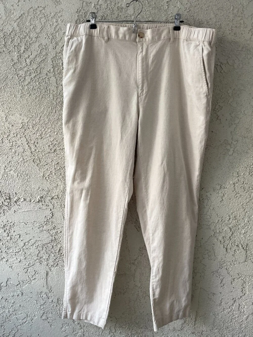 Uniqlo Mens 39in Waist Beige Linen Blend Elastic Waist Drawstring Casual Trouser